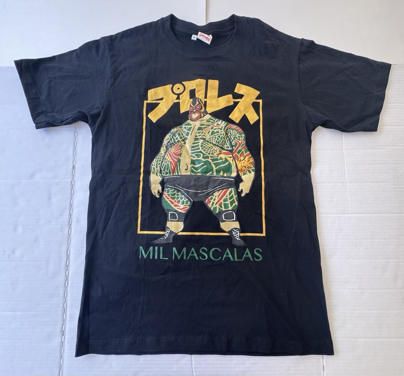 Pre Owned Excellent Samurai Sumo Wrestler Mil Mascalas T Shirt Printed Men Sz L