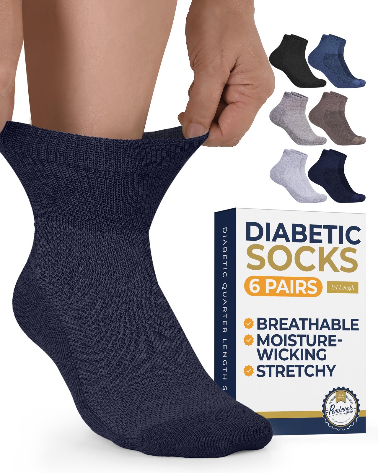 Pembrook Large, Black/Cobalt Blue/Light Gray/Navy/Brown/Light Brown – 6 Pairs