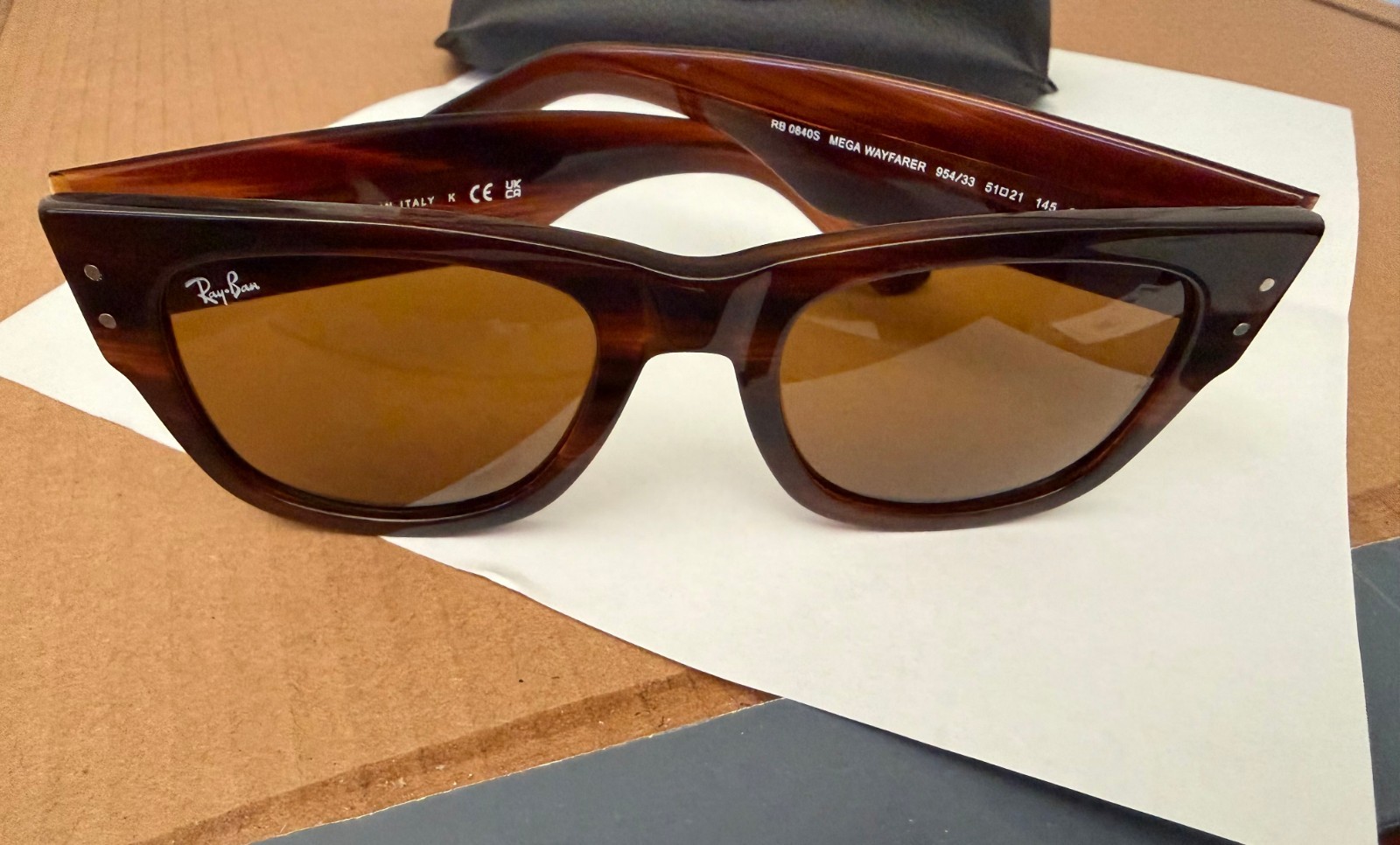 Ray-Ban Mega Wayfarer RB0840S Sunglasses – Striped Brown Frame / Brown Lens