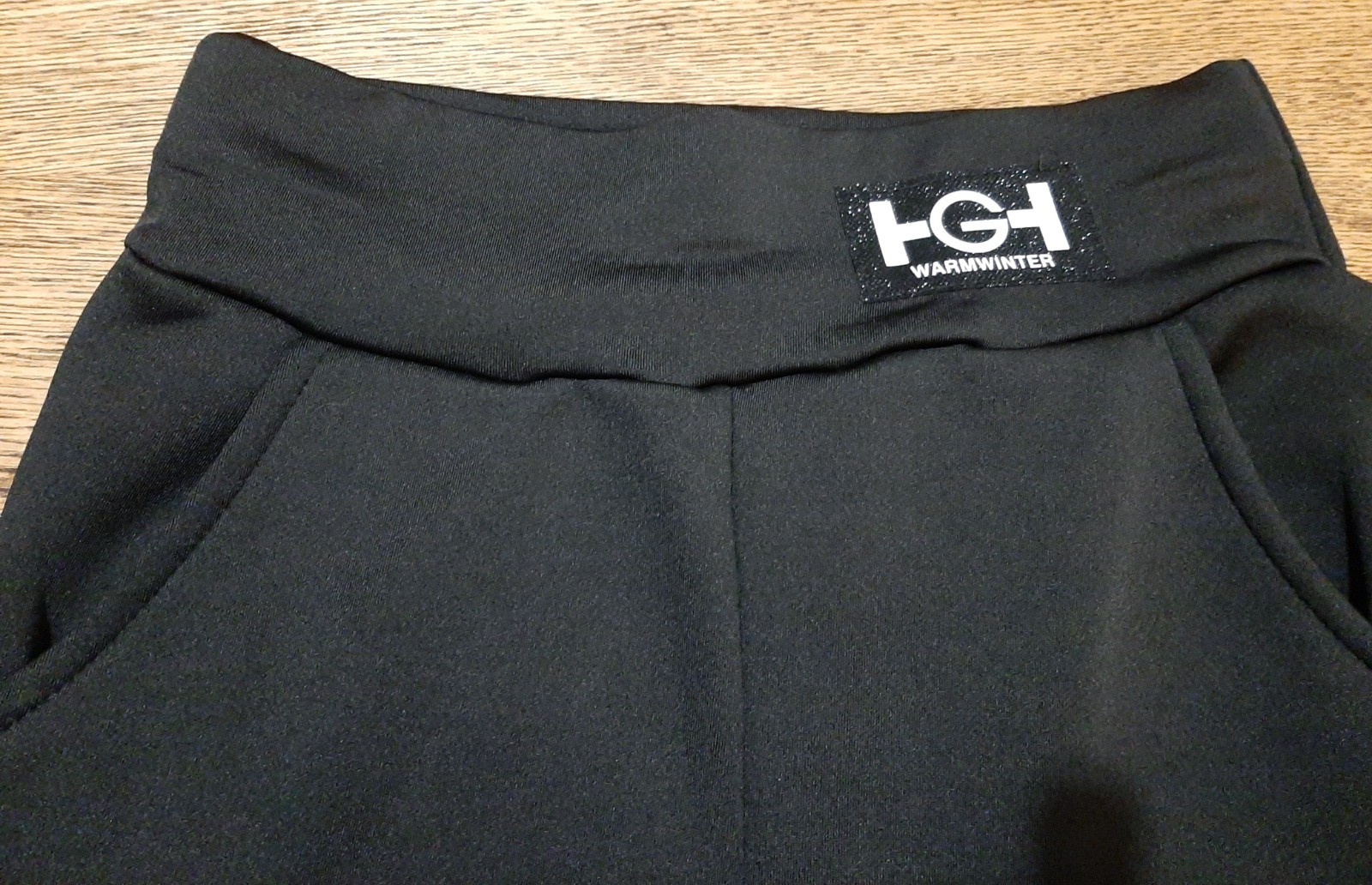 Black Straight Fleece Lined Leggings With 2 Front Pockets, UK Ladies Size- Small
