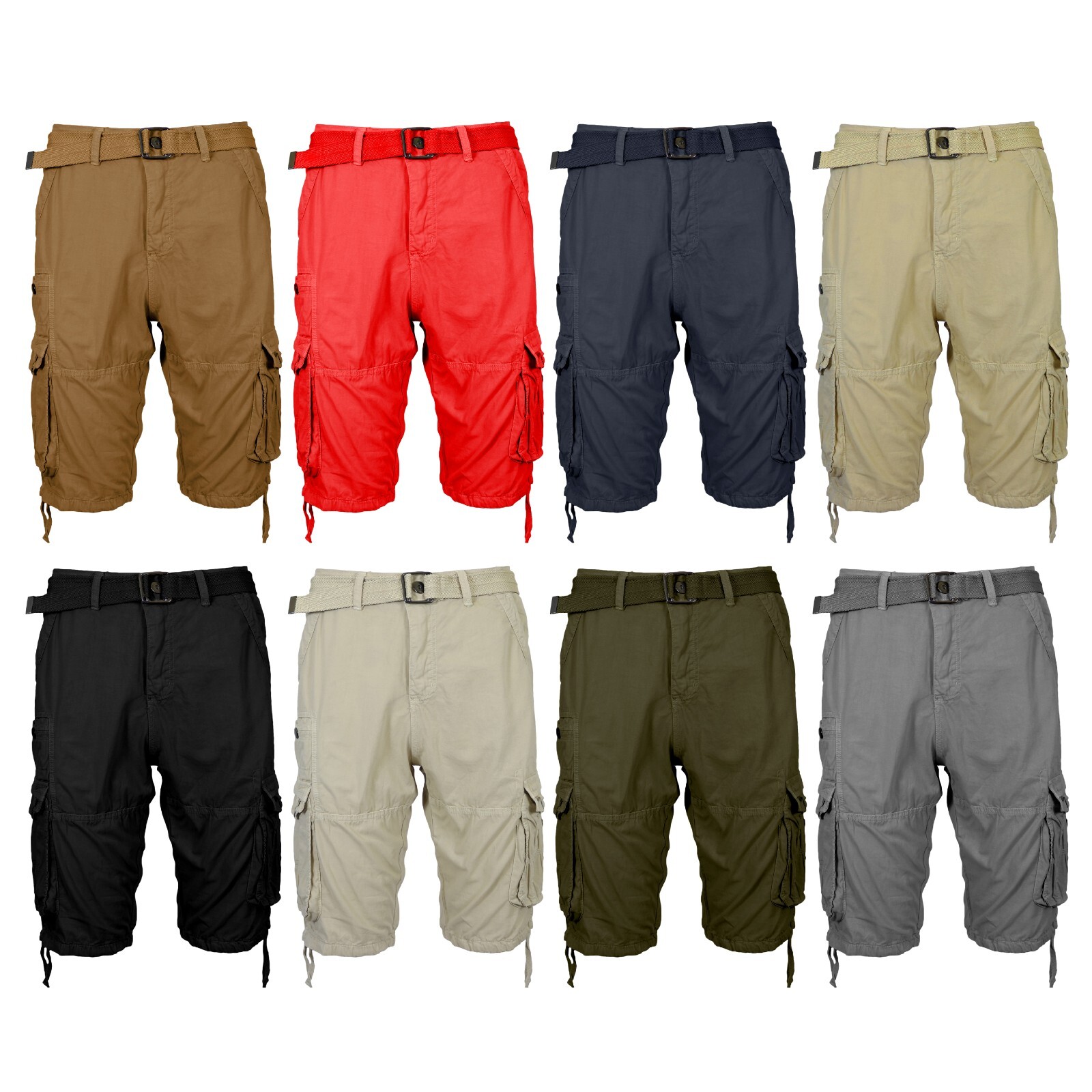 Men’s Distressed Cotton Cargo Shorts With Belt (Size 30-48) NEW FREE SHIP