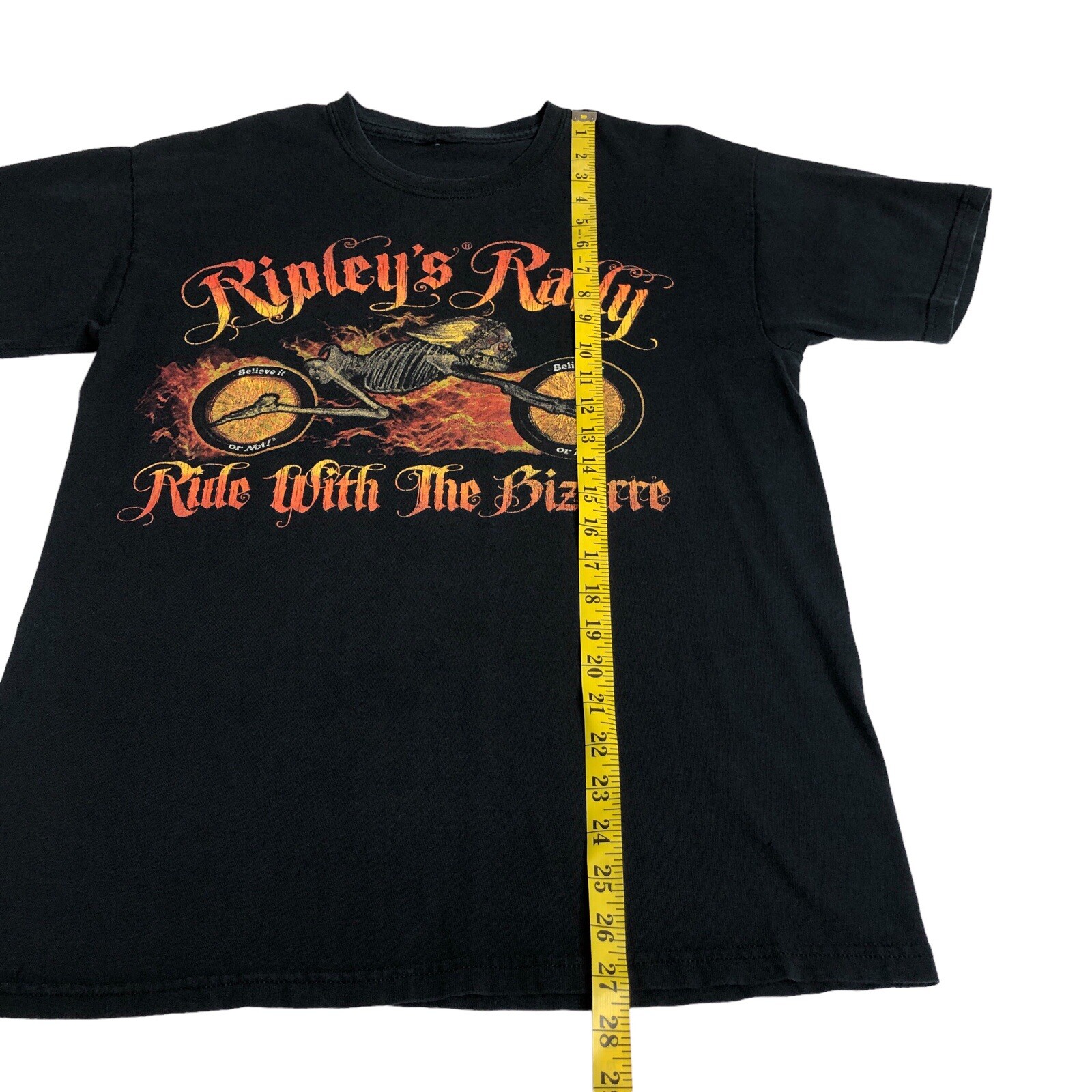 Ripleys Motorcycle Rally Shirt Men M Black Flame Skeleton Biker Y2K Grunge Retro