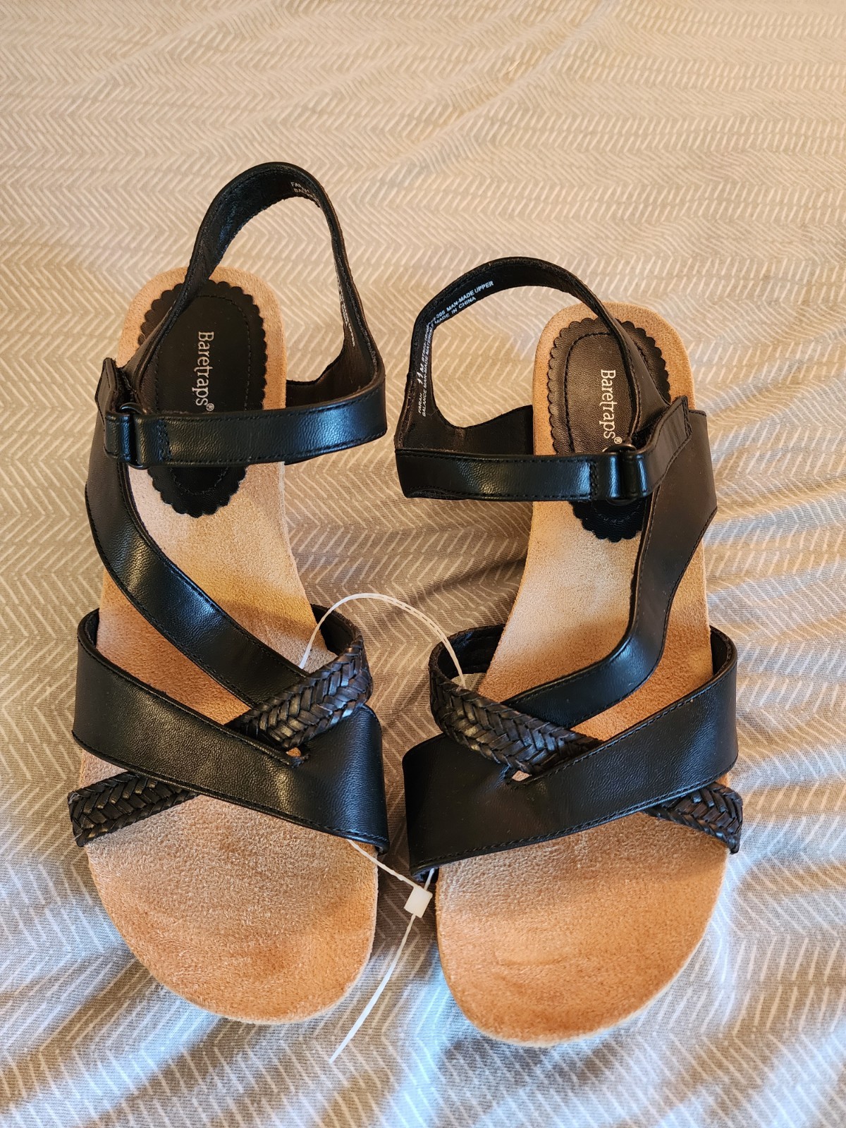 Baretraps Black/Beige Strappy Wedge Sandals Braided Comfort Women’s US 11 M