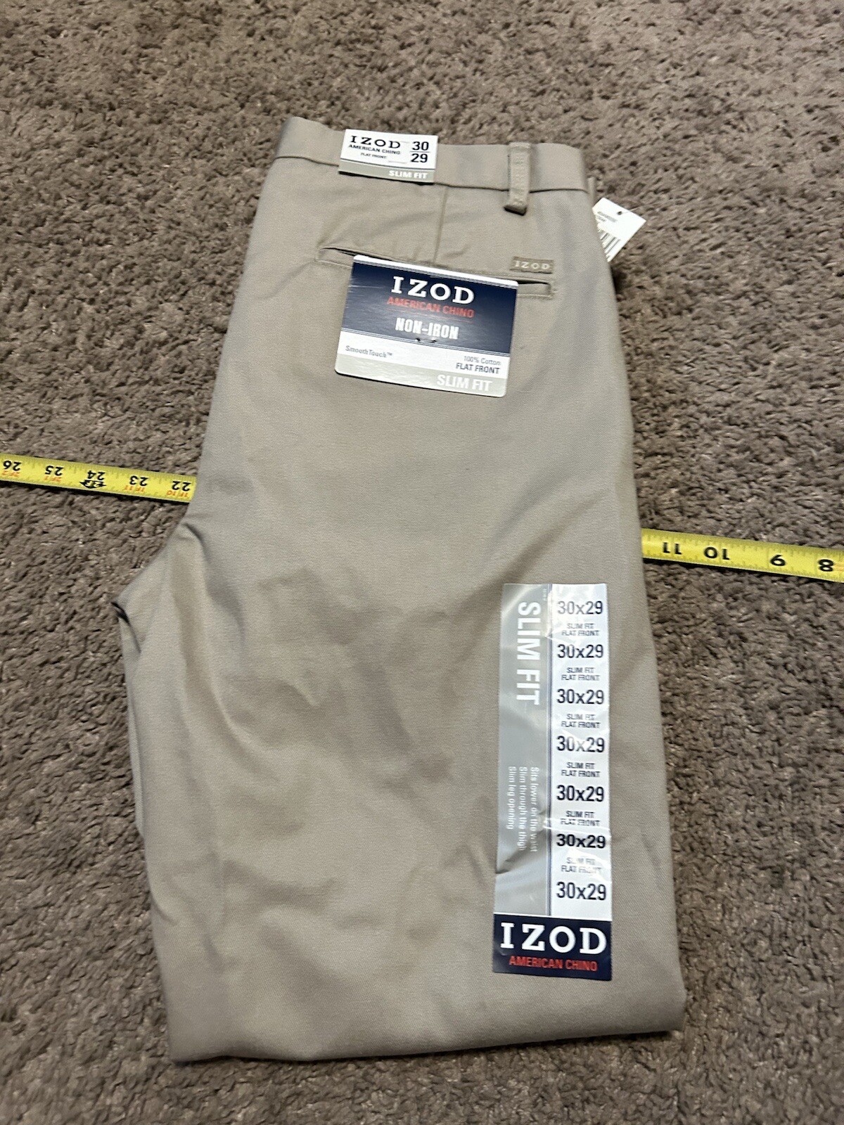 NWT IZOD Men’s American Chino 30WX29L Slim Fit Pants! 59.5$MSRP! MEASURMENTS
