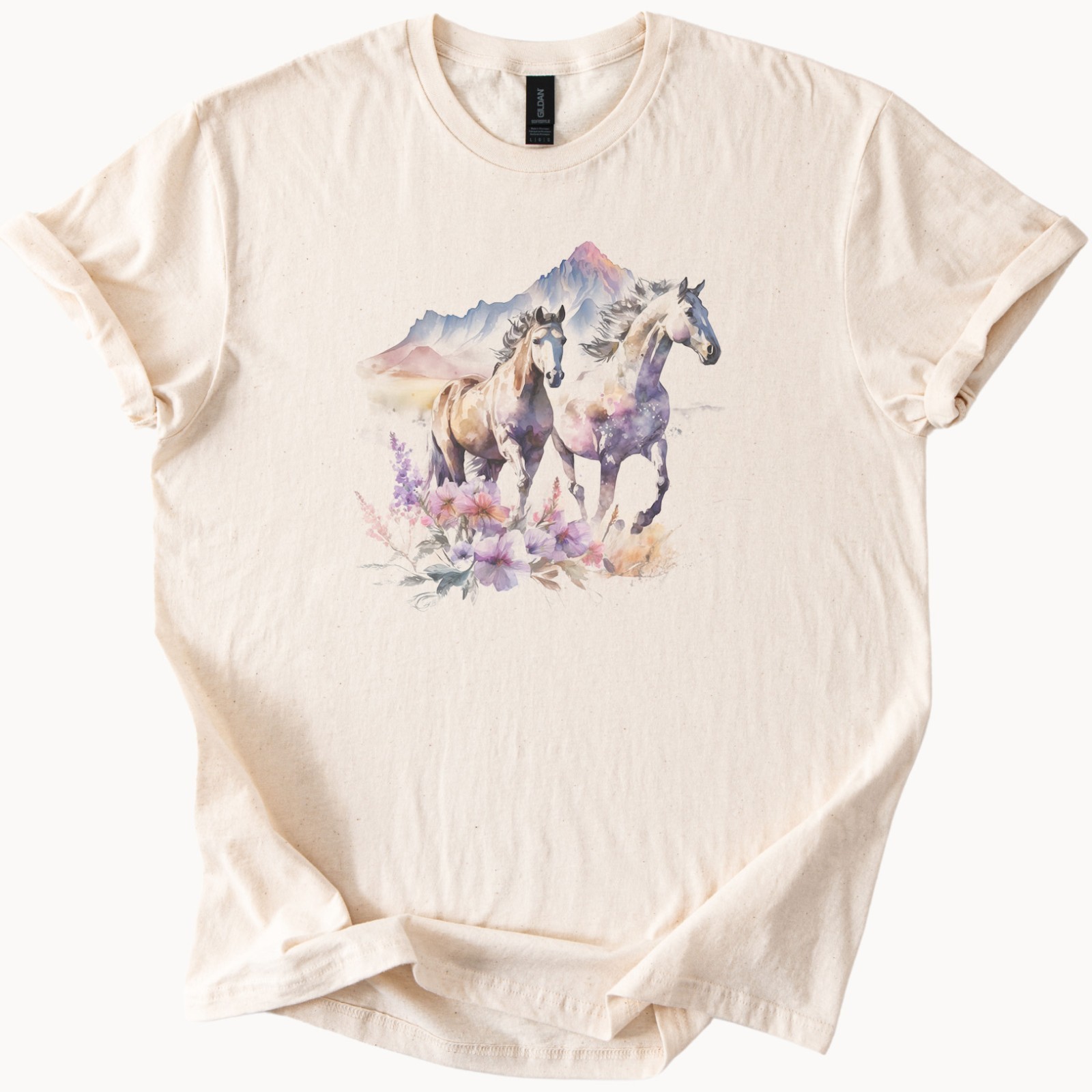 Wild Horses Mountain Graphic Shirt Watercolor Pastel Floral Western Tee
