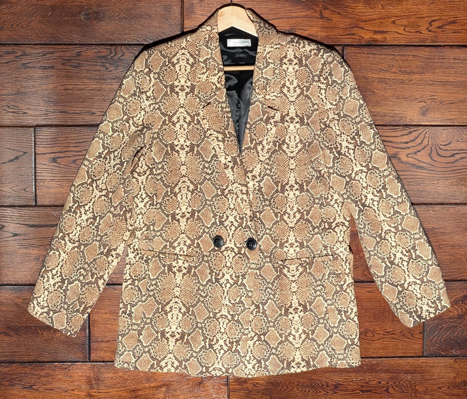 Anine Bing Madeleine Python Print Oversized Double Breasted Blazer Size L – NWOT