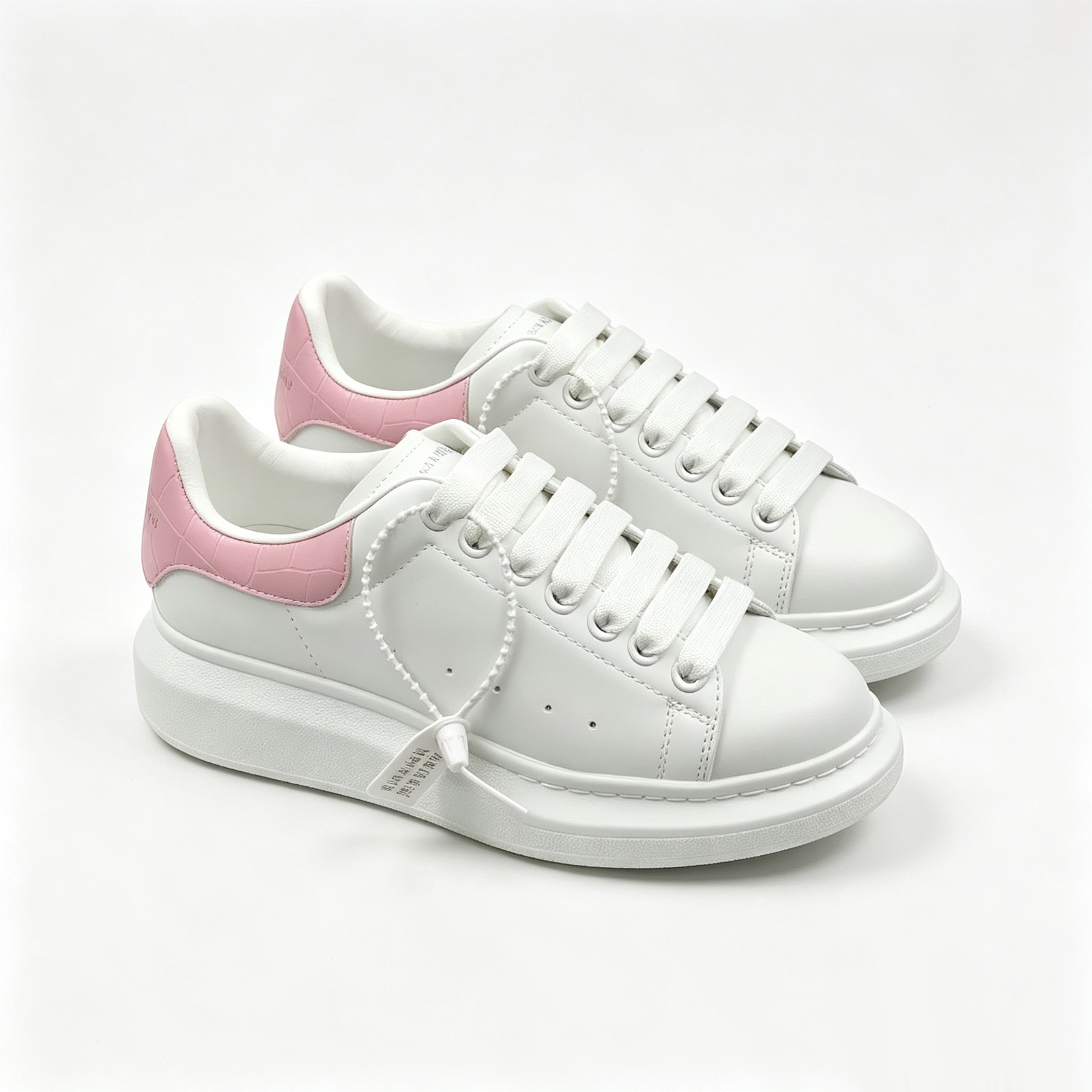 Alexander McQueen White Pink Croc Embossed Leather Heel Platform Sneakers Unisex