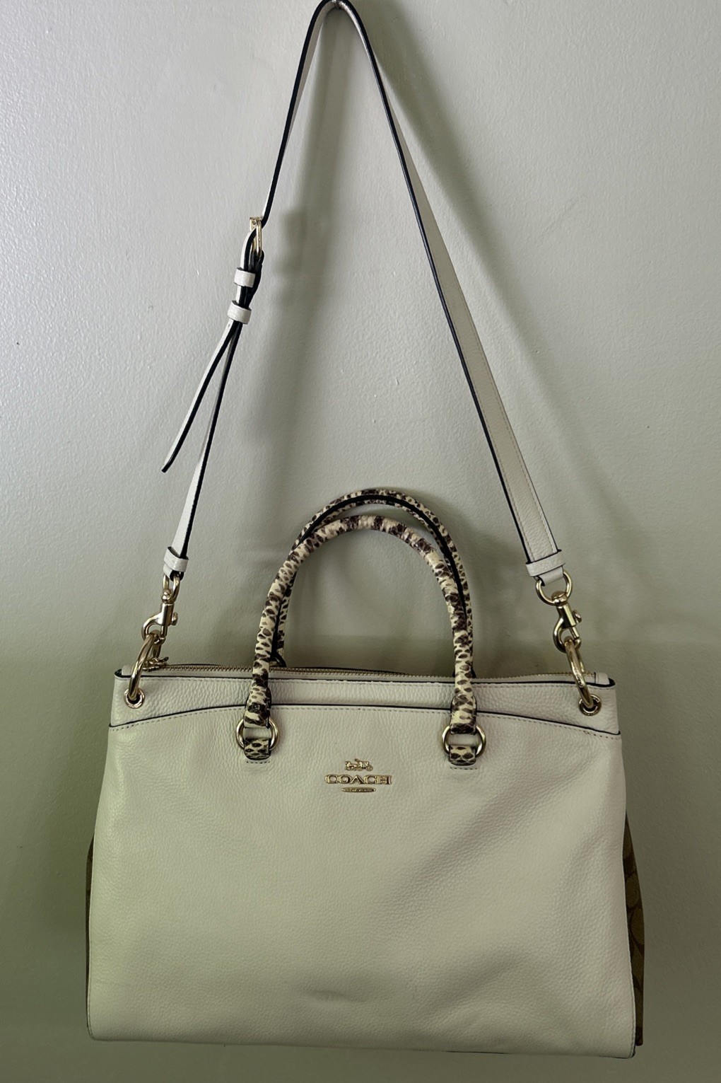 COACH Chalk Pebble Leather MIA Satchel W/ Exotic Trim #76642 EUC