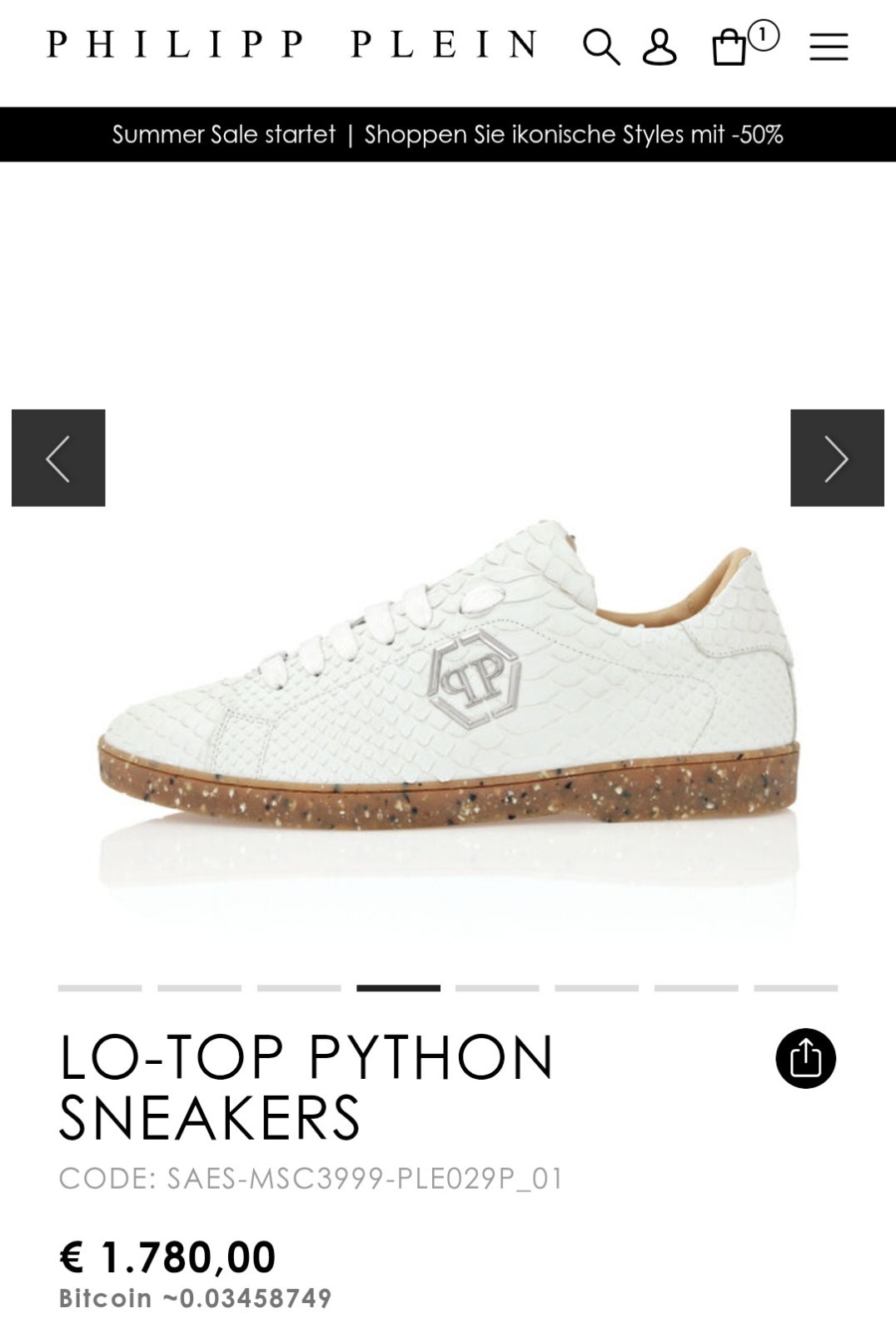PHILIPP PLEIN LO-TOP PYTHON SNEAKERS / 41 / NEW /