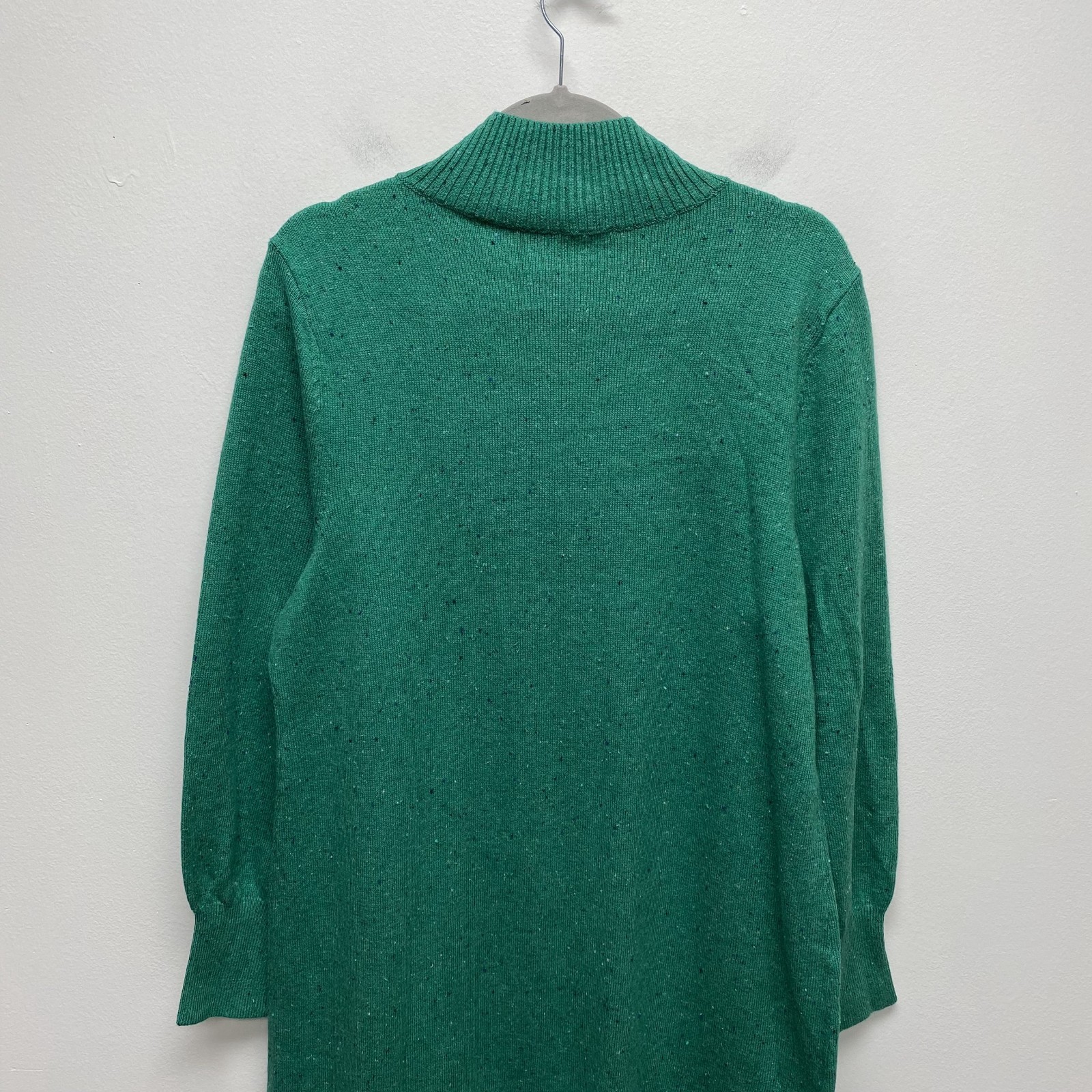 Talbots Mockneck Sweater Dress Green Blue Confetti Shaker Stitch Button Shift XL