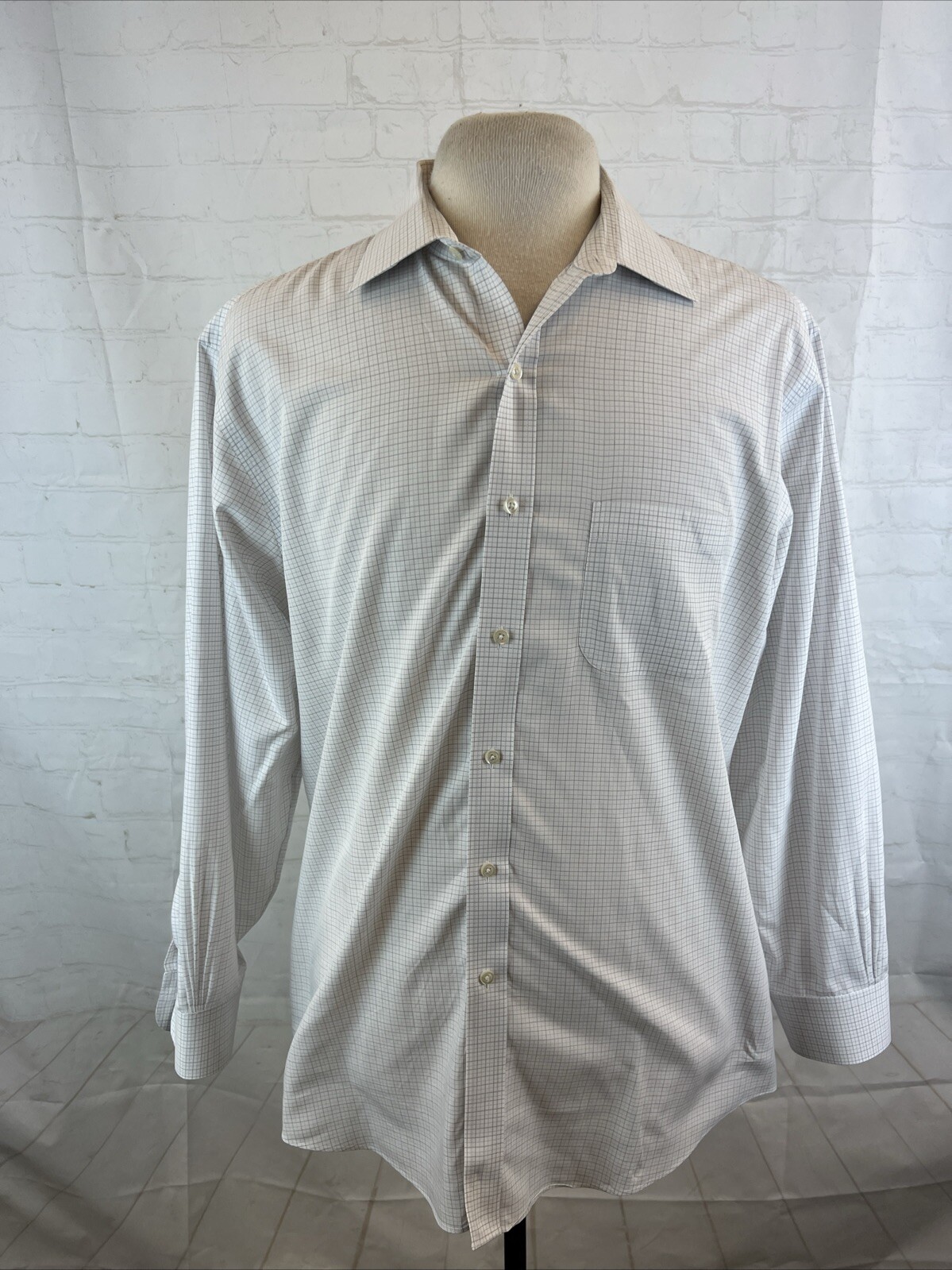 Brooks Brothers Men’s White Plaid 100% Cotton Dress Shirt 17 32/33 Non Iron