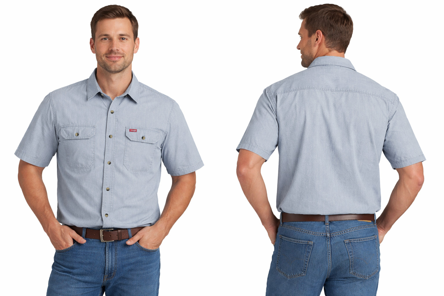Wrangler Authentic Men’s Shirt Button-up Short Sleeve, 2-Button Down Pockets