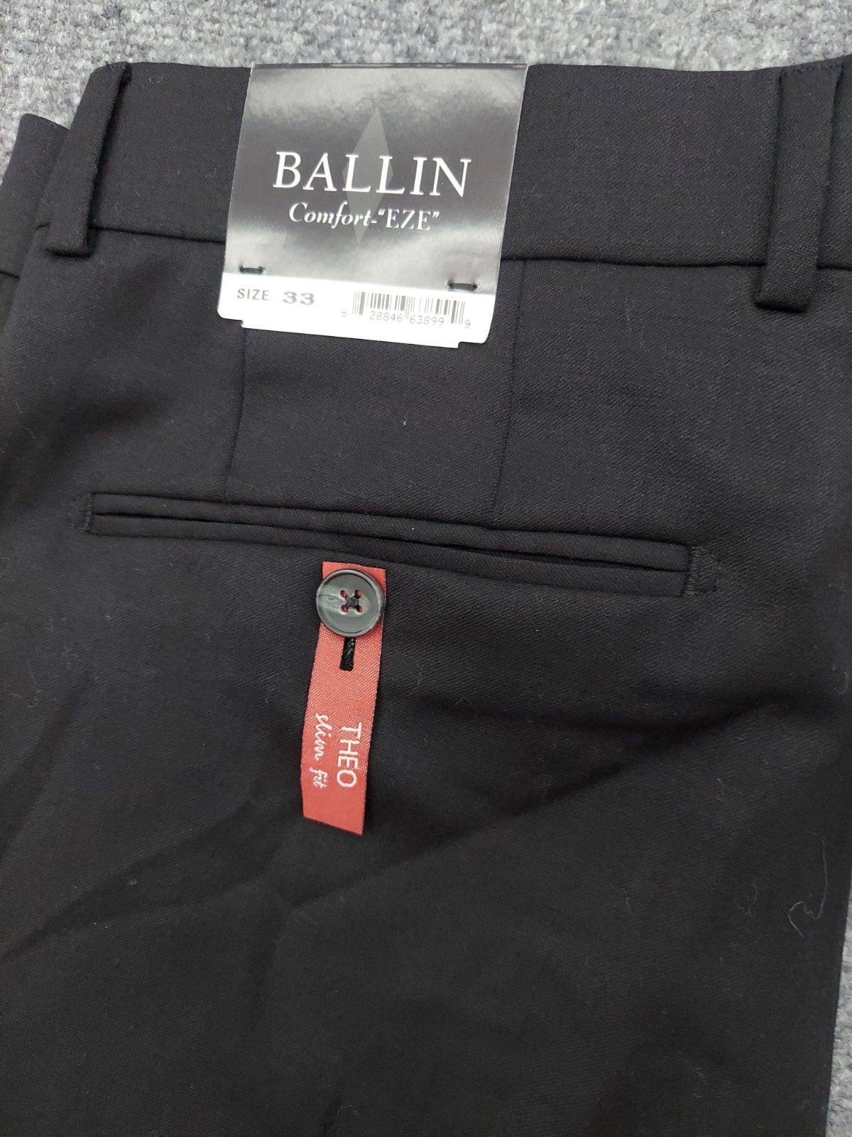 Ballin Dress Pants Mens 33 Black Comfort Eze THEO Super 120s Wool Unhemmed NWT
