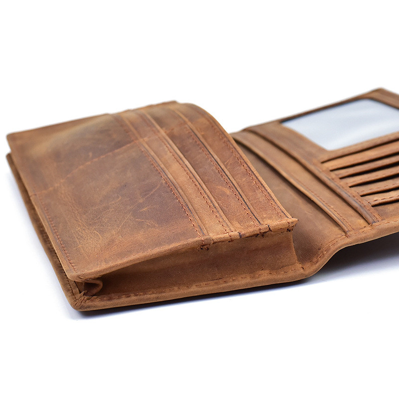Mens Genuine Leather RFID Blocking Bifold New Brown Long Wallet Card Holder