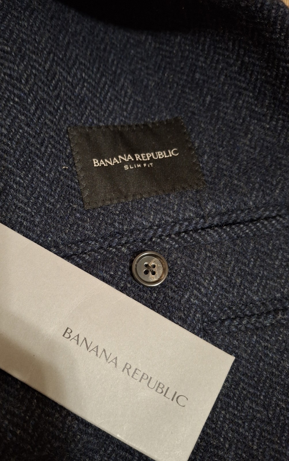Banana Republic Mario Bellucci Italian Wool Blazer Sport Coat Navy 40L Slim