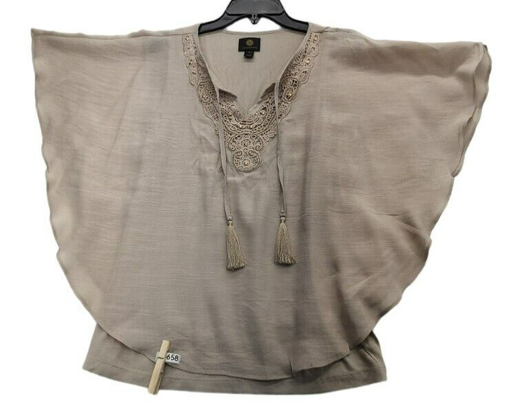 JM Collections Beige Woven Dressing Pullover Top Size PM m656