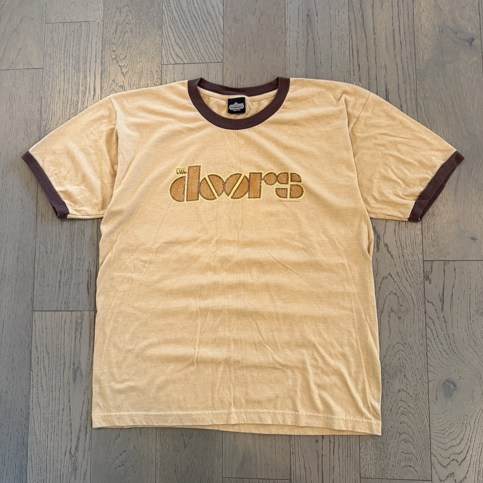 VIntage 2003 The Doors Tan Ringer T shirt Size L Made In The USA By Winterland