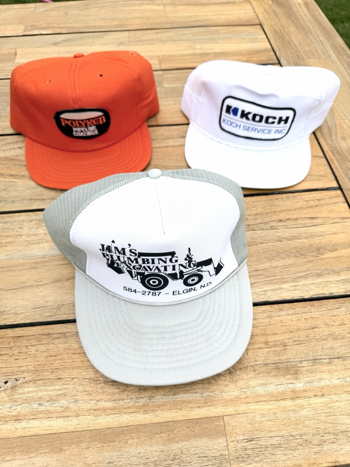 Vintage 90s YoungAn Jim Plumbing Excavating White Rope Trucker Snapback Hat Caps