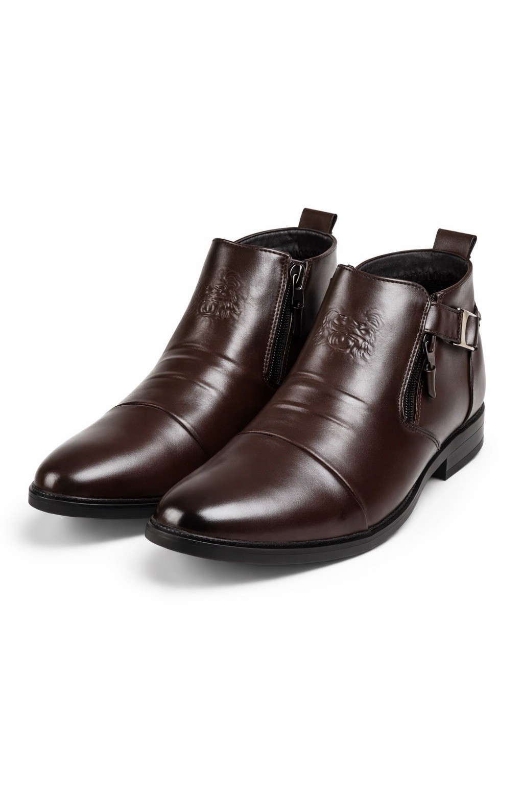 Men’s Size 9 Brown Ankle Boots Side Zipper Casual Dress Boots Buckle Accent