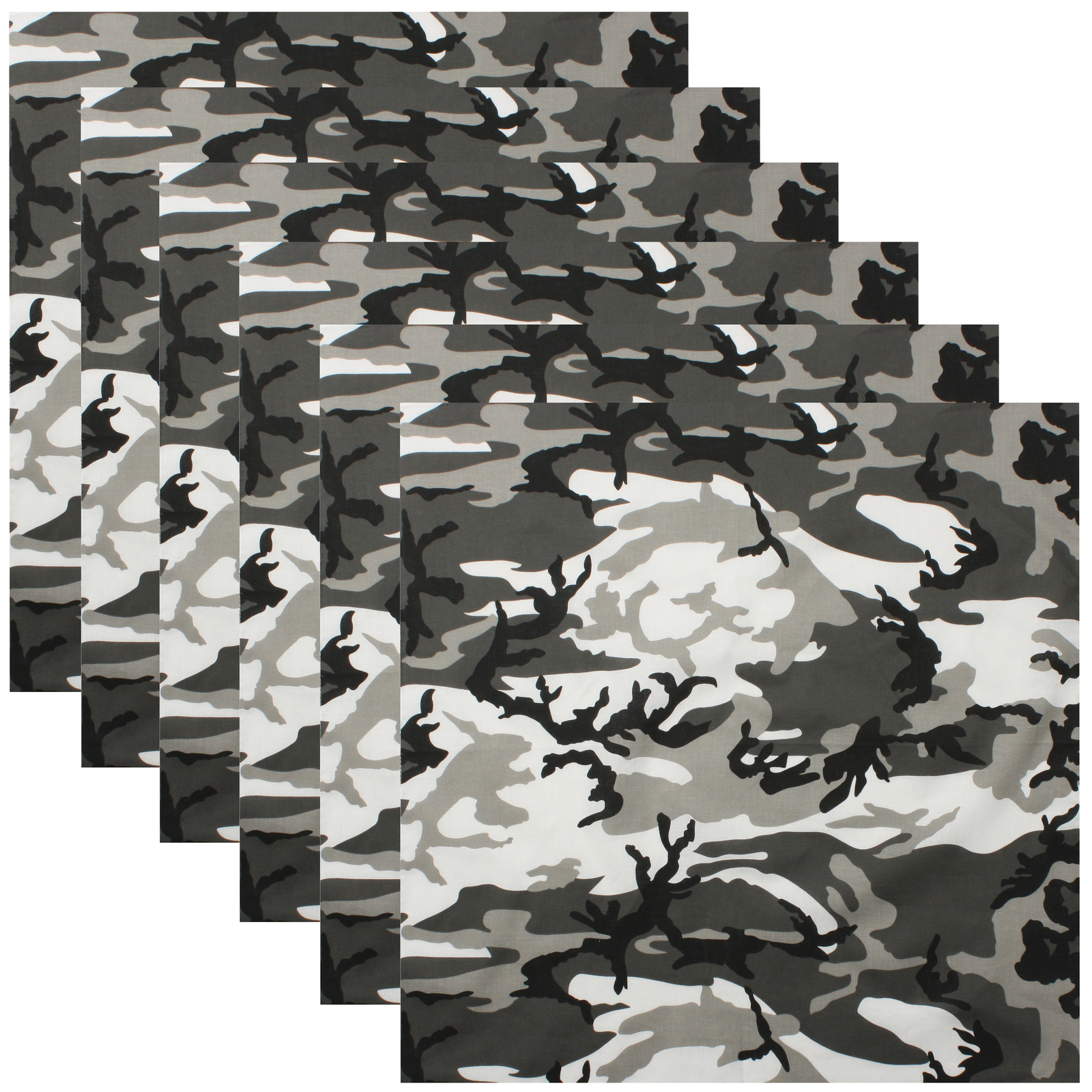City Camo Bandana 6-Pack Face Mask Headband & Skull Cap 27″x27″ 100% Cotton