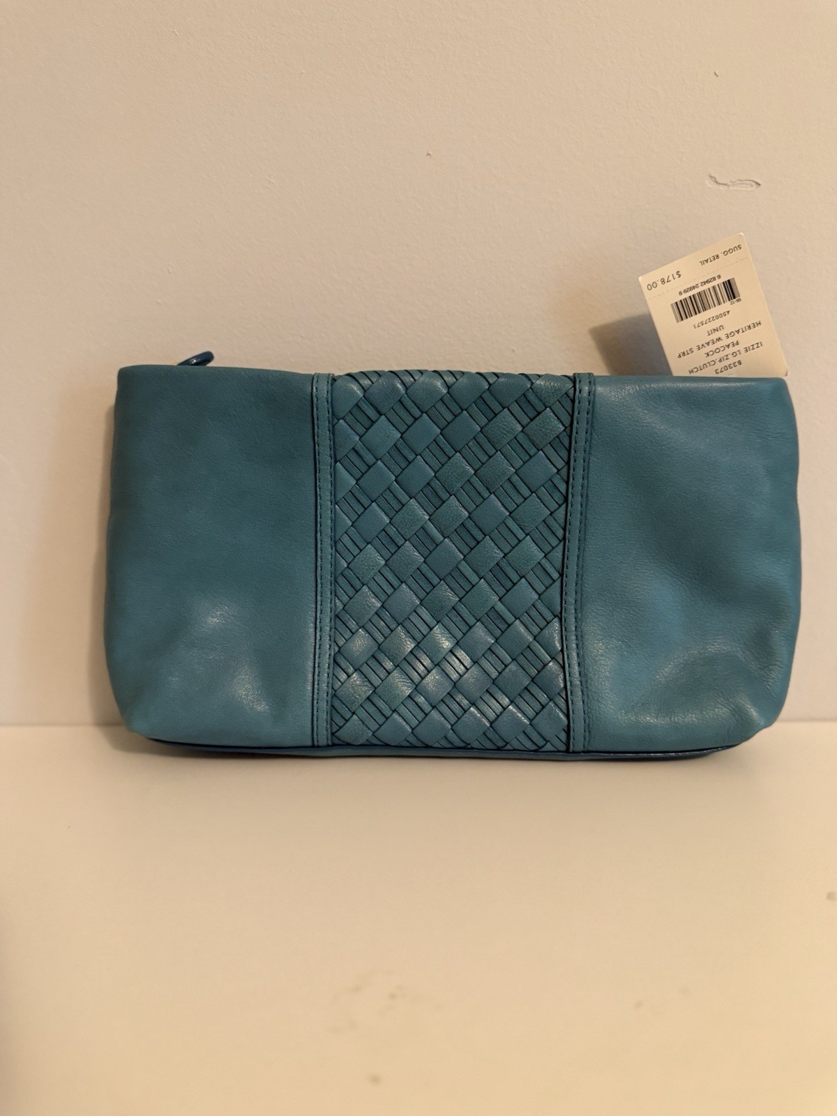Cole Haan Blue Woven Izzie Zip Clutch with Detachable Strap, Gold Hardware