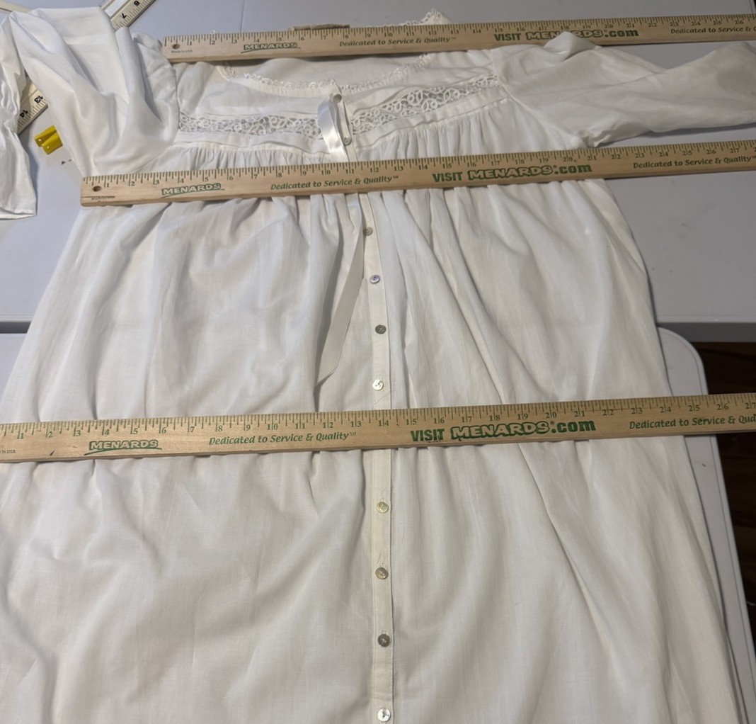 New Eileen West 100% Cotton Nightgown P White Long Sleeve Prarie 53” USA NWT