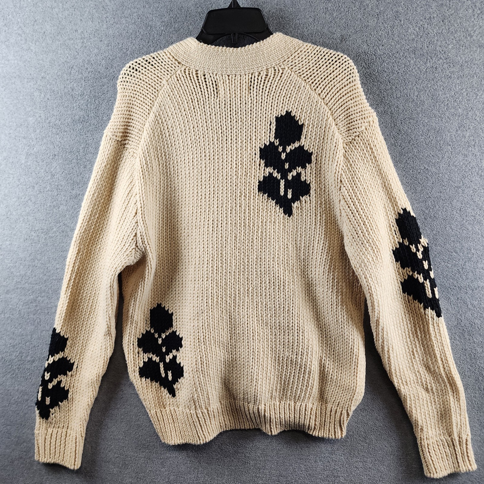 NN.07 Mika Chunky Cardigan Button Sweater Men’s M Ecru/Black V-Neck Long Sleeve