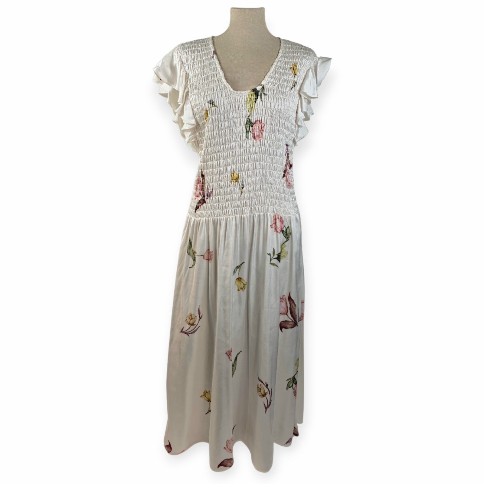 Baum und Pferdgarten Abrielle Midi Dress EU 36 US 4 White Floral Satin