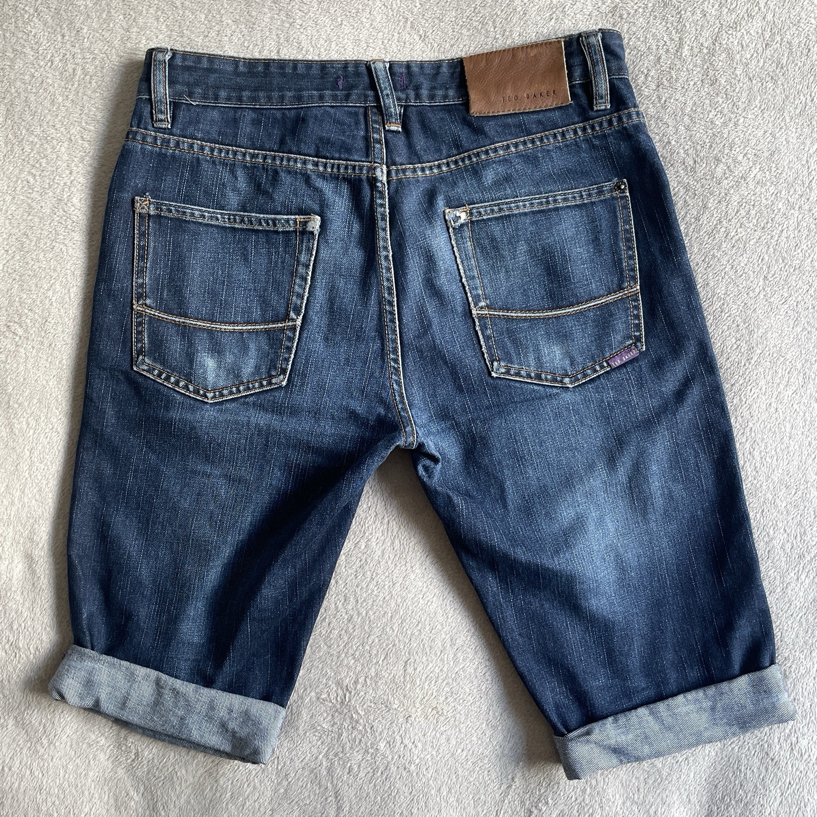 Ted Baker Tinned Sardines Denim Shorts Mens Waist 30 Blue Rolled Hem Preloved