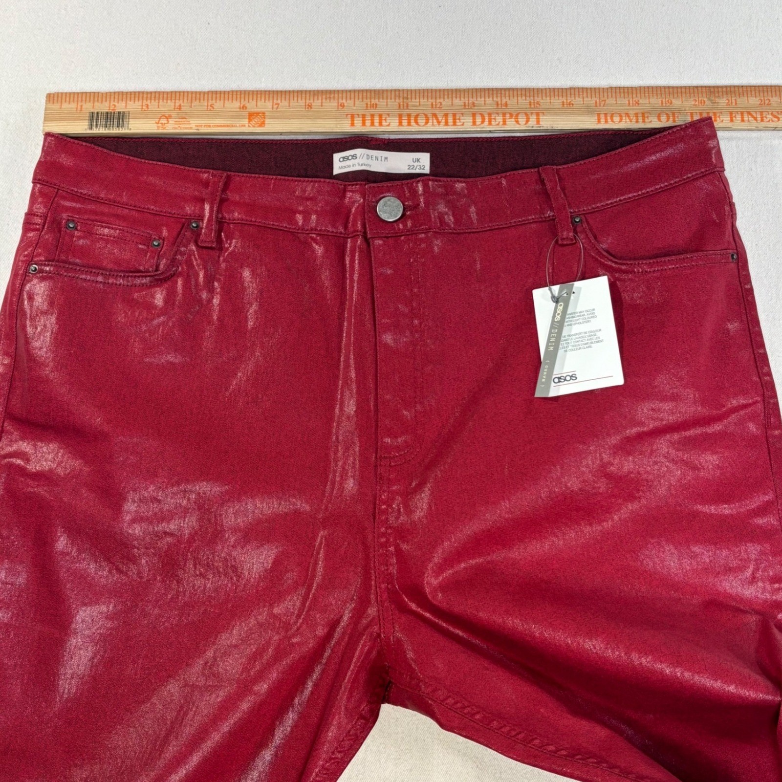 ASOS Curve Denim Red Faux Leather Pants High Rise Women Size US Size 18 NEW