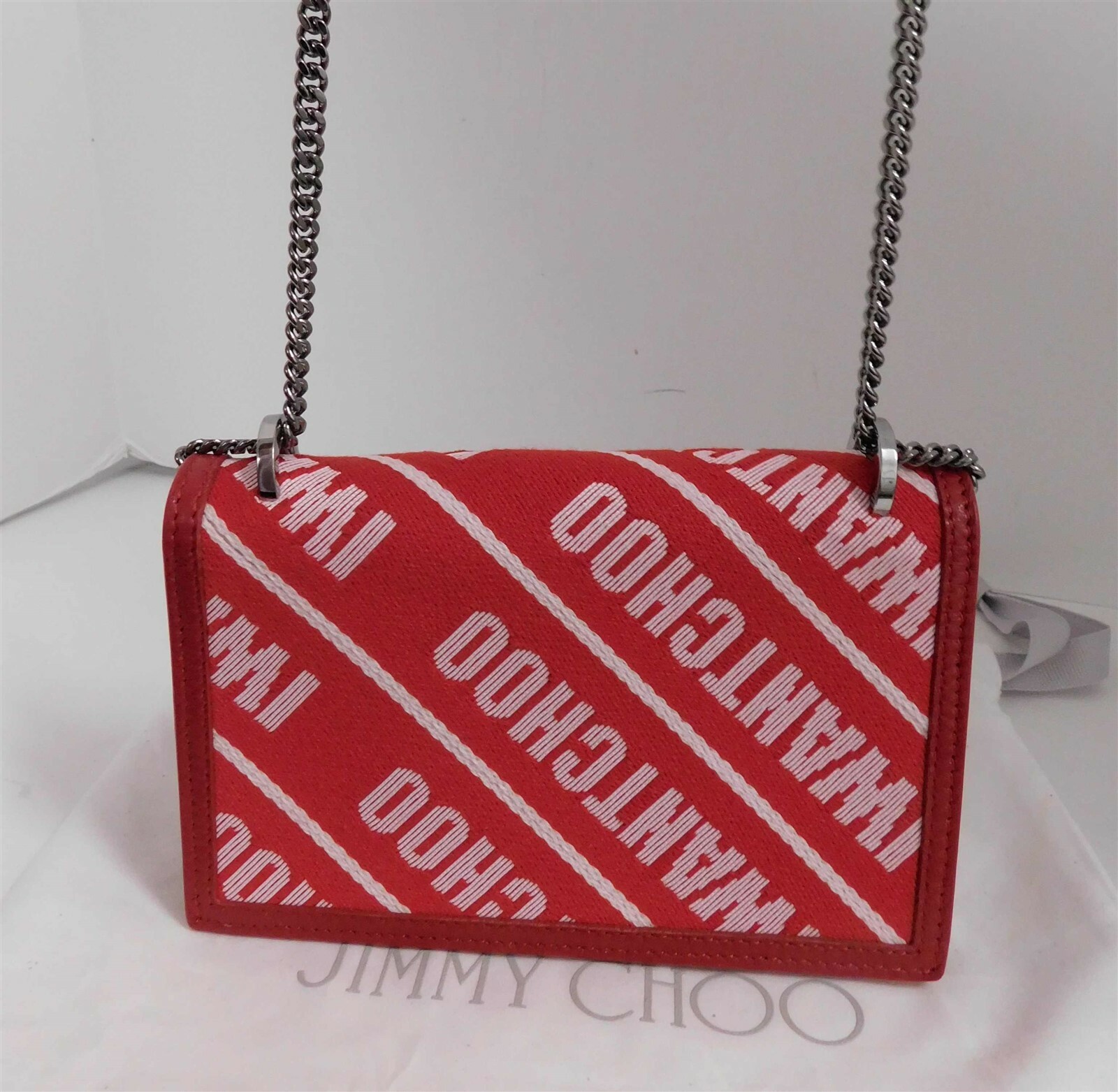 New Jimmy Choo Finley Red logo Chain Shoulder Crossbody Bag Italy
