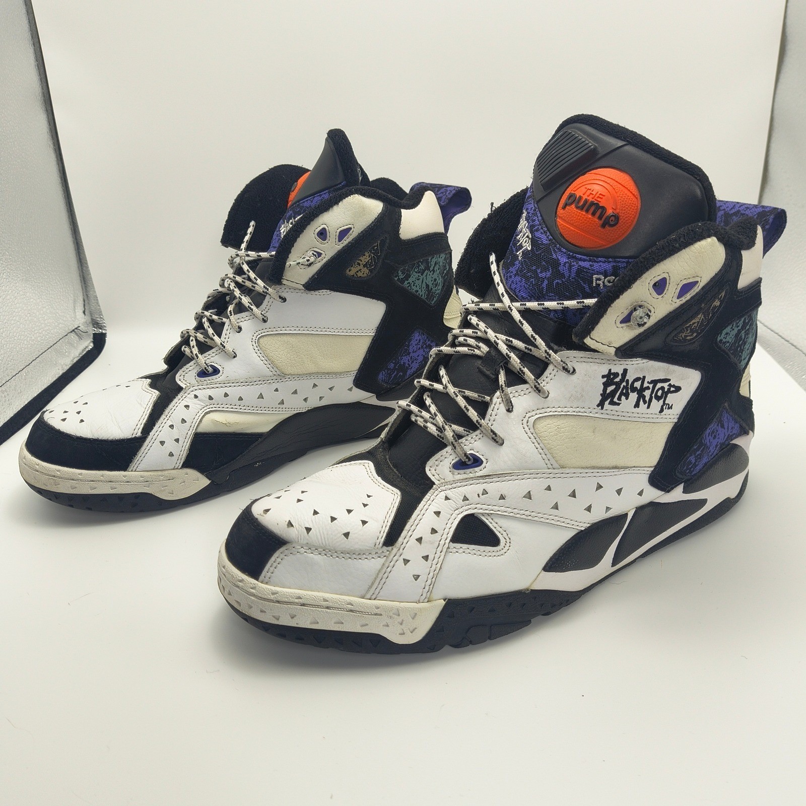 Reebok Pump Blacktop Battleground White Black Purple Mens Size 13 High Top