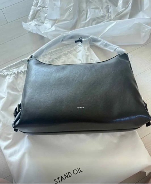 STAND OIL Mushy Bag Black Vegan Faux Leather Shoulder Hobo K-Fashion NWT