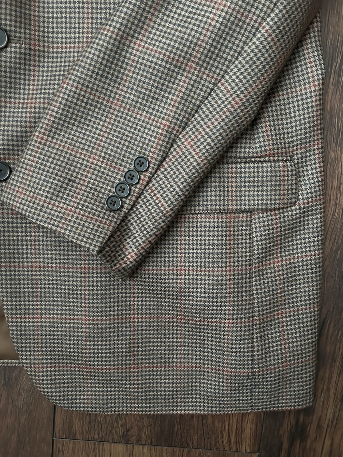 Brooks Brothers Madison Fit Blazer Mens 46L Brown Hounds Tooth Check Tweed
