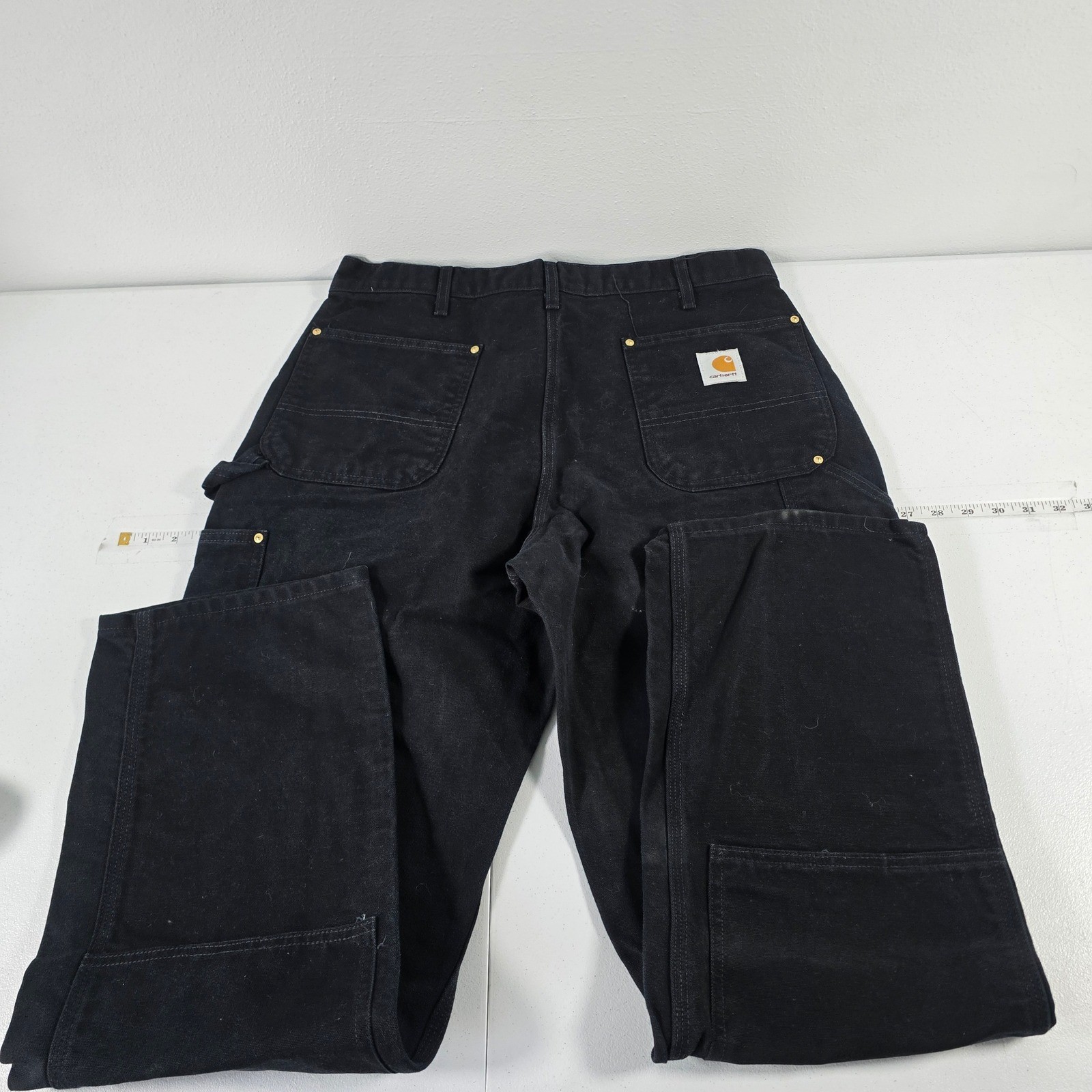 Carhartt B01 BLK Mens Black Double Front Work Dungaree Duck Canvas Pants 36×32