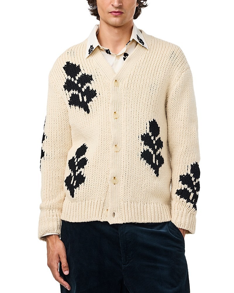 NN.07 Mika Chunky Cardigan Button Sweater Men’s M Ecru/Black V-Neck Long Sleeve