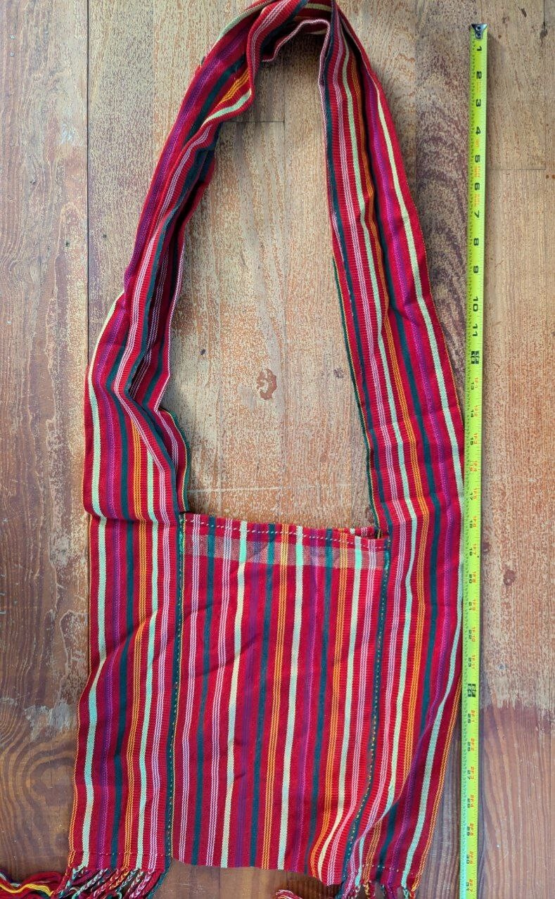 Handmade Guatemalan Maya Weavers VTG Cotton Fringe Shoulder Strap Striped ST65