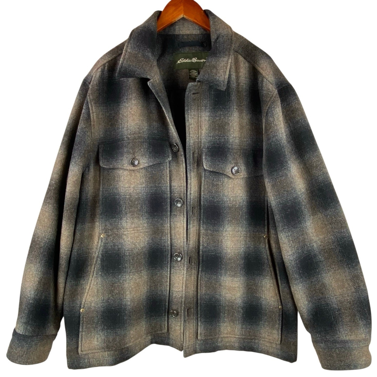 Eddie Bauer Wool Plaid Jacket Size L Quilted Lining Barn Chore New Without Tag