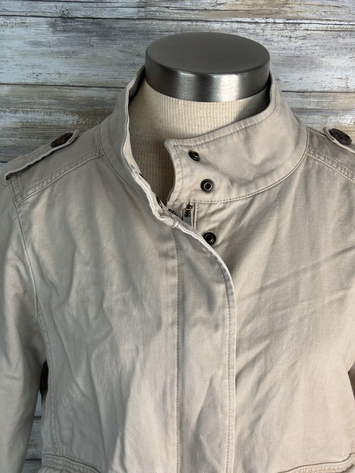 Talbots Refined Twill Utility Jacket Beige Petite M Military Safari Style Cotton