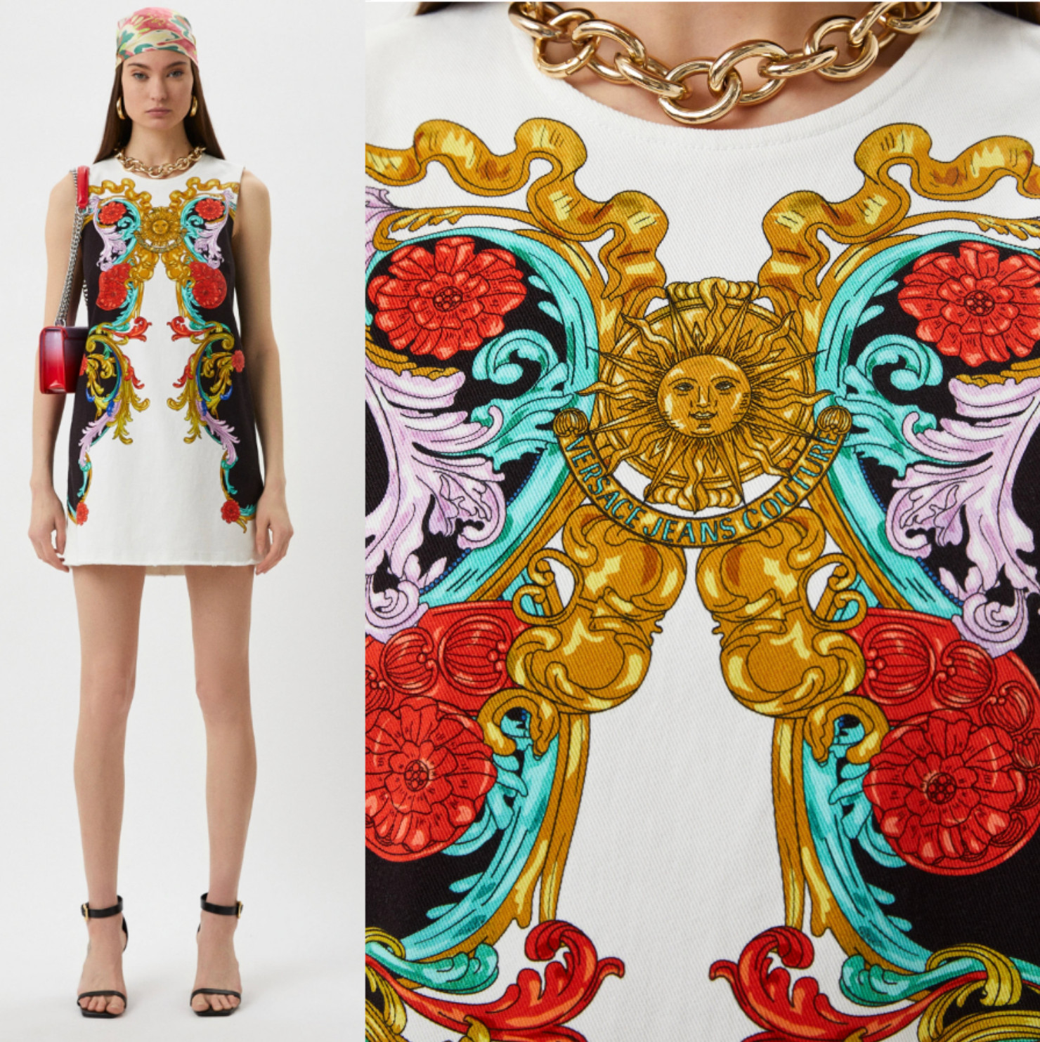 VERSACE JEANS COUTURE BULL PANEL SUN BAROQUE Denim Dress Denim Dress Mini Dress S