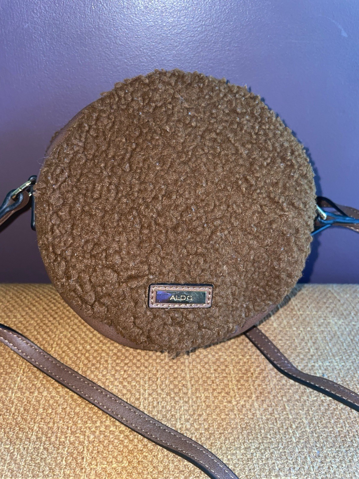 ALDO Brown Bear Face Round Crossbody Bag with Crossbody Strap, Zip Closure