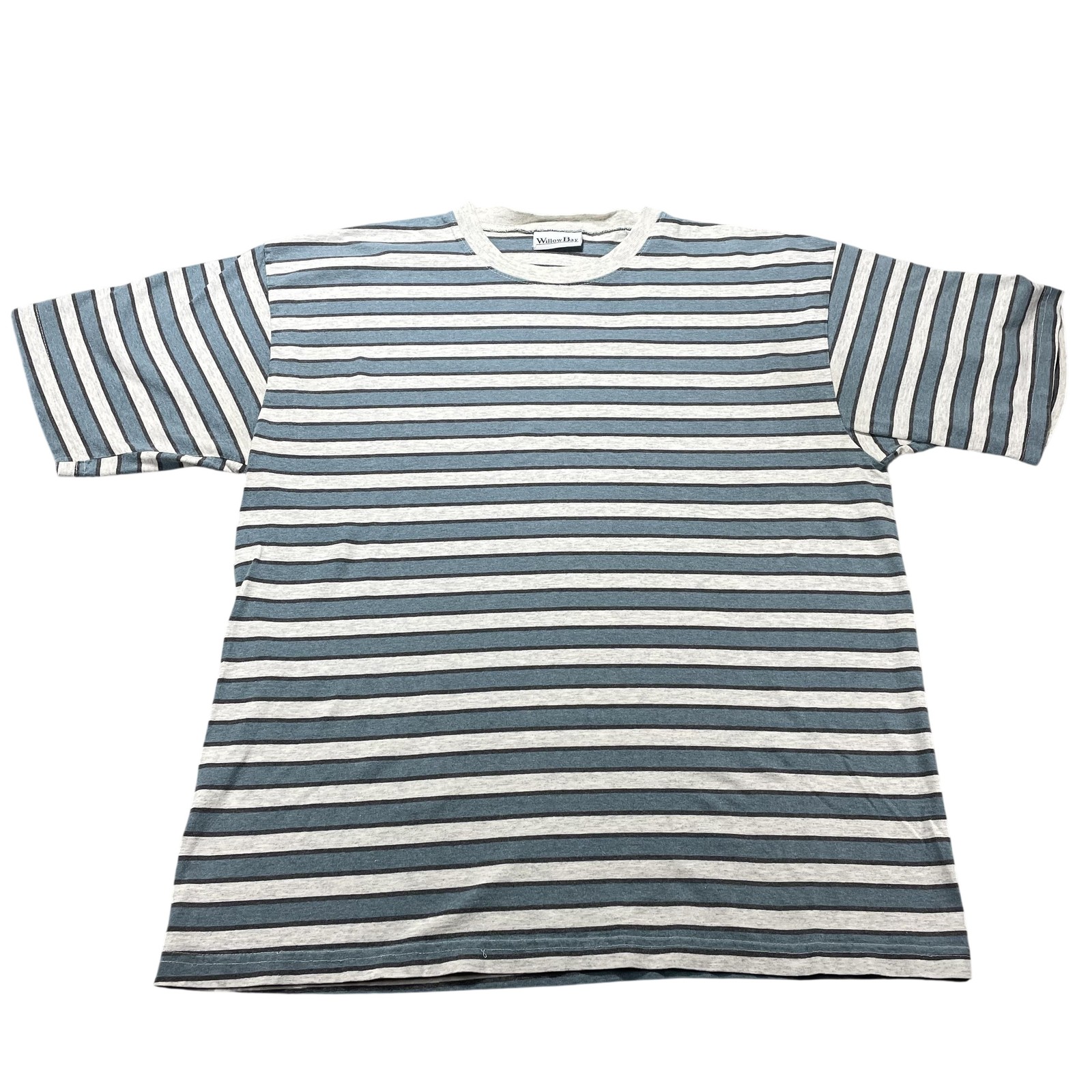 Willow Bay Shirt Mens XL Blue Gray Stripe Short Sleeve Crew Neck Tee VTG 90s
