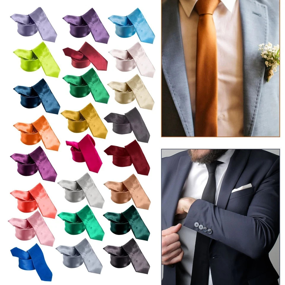 Mens Tie Plain Solid Colour Classic Slim Skinny Smart Party Wedding Thin Neck