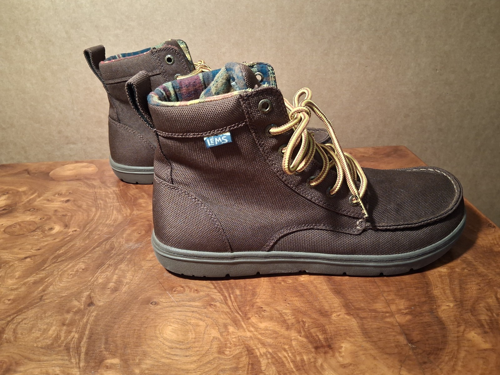 Lems Boulder Boot Brown Canvas Nylon Minimalist Barefoot Boots. Size M 11/W12.5.