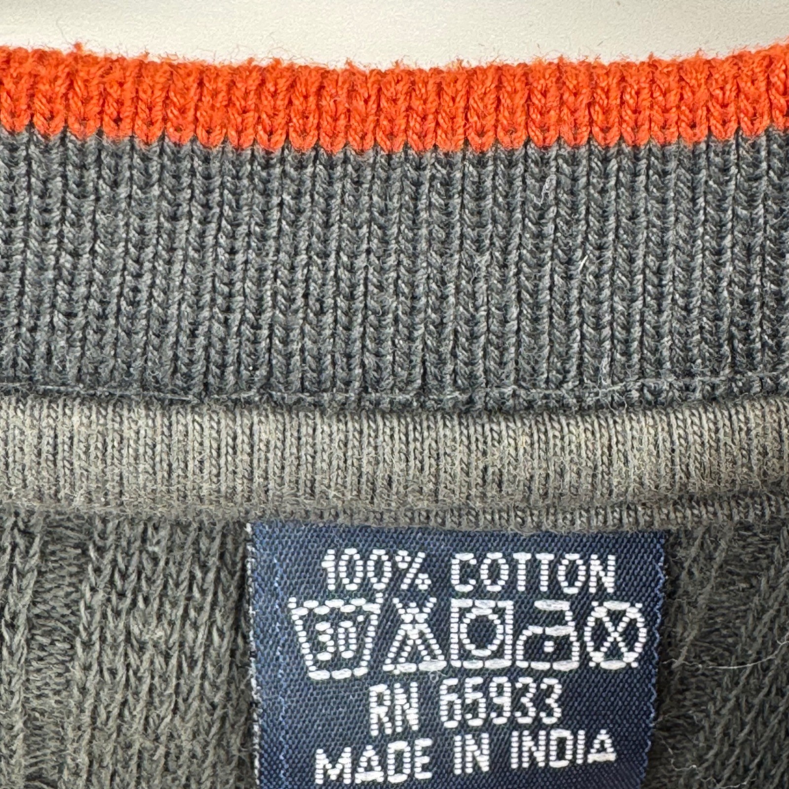 Point Zero Manufacturing Mens V-Neck Ribbed Sweater Grey Orange Stripe Size M