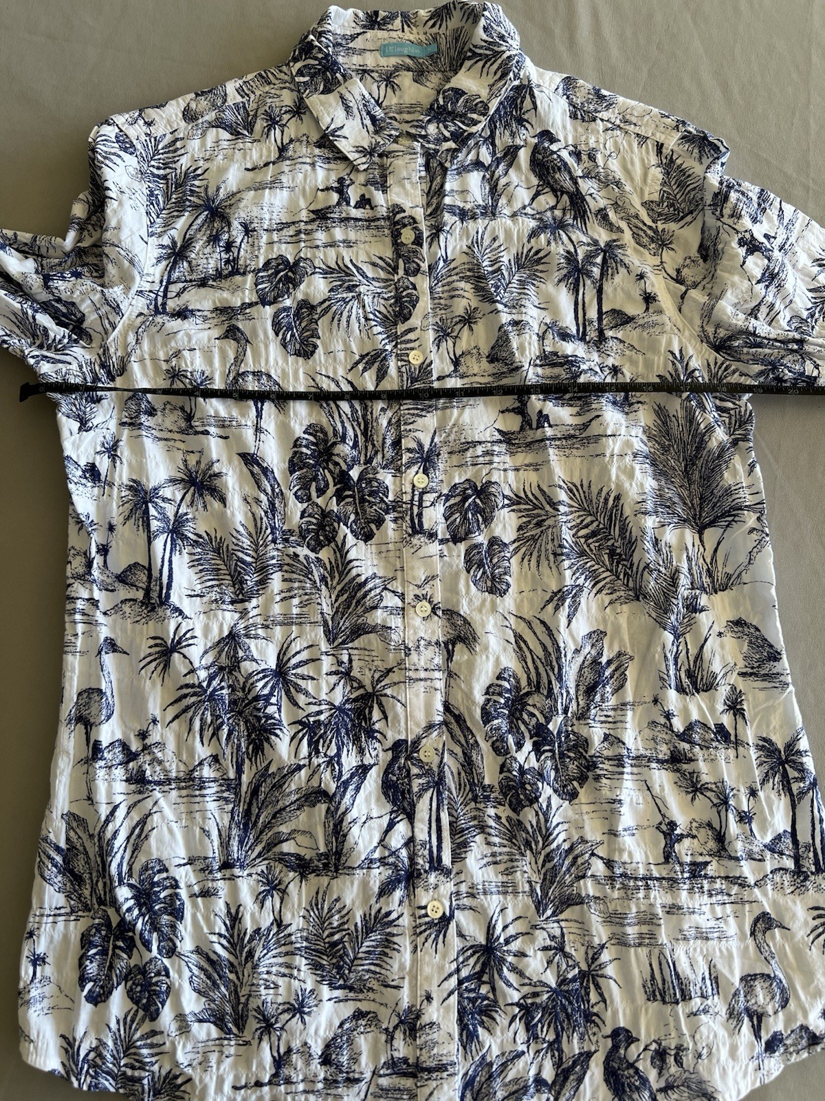 J McLaughlin Womens Button Up Shirt Size M White Blue Birds Floral Long Sleeve
