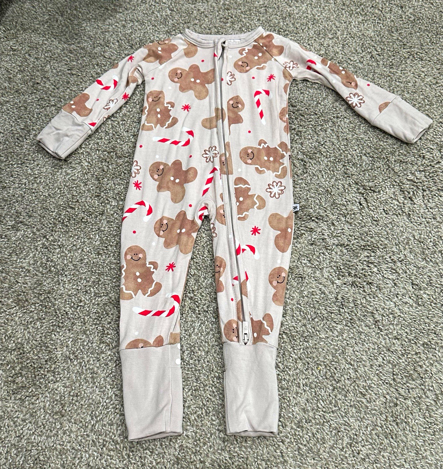 Bums & Roses 3-6 Months Gingerbread Christmas Zip Sleeper One Piece Footless