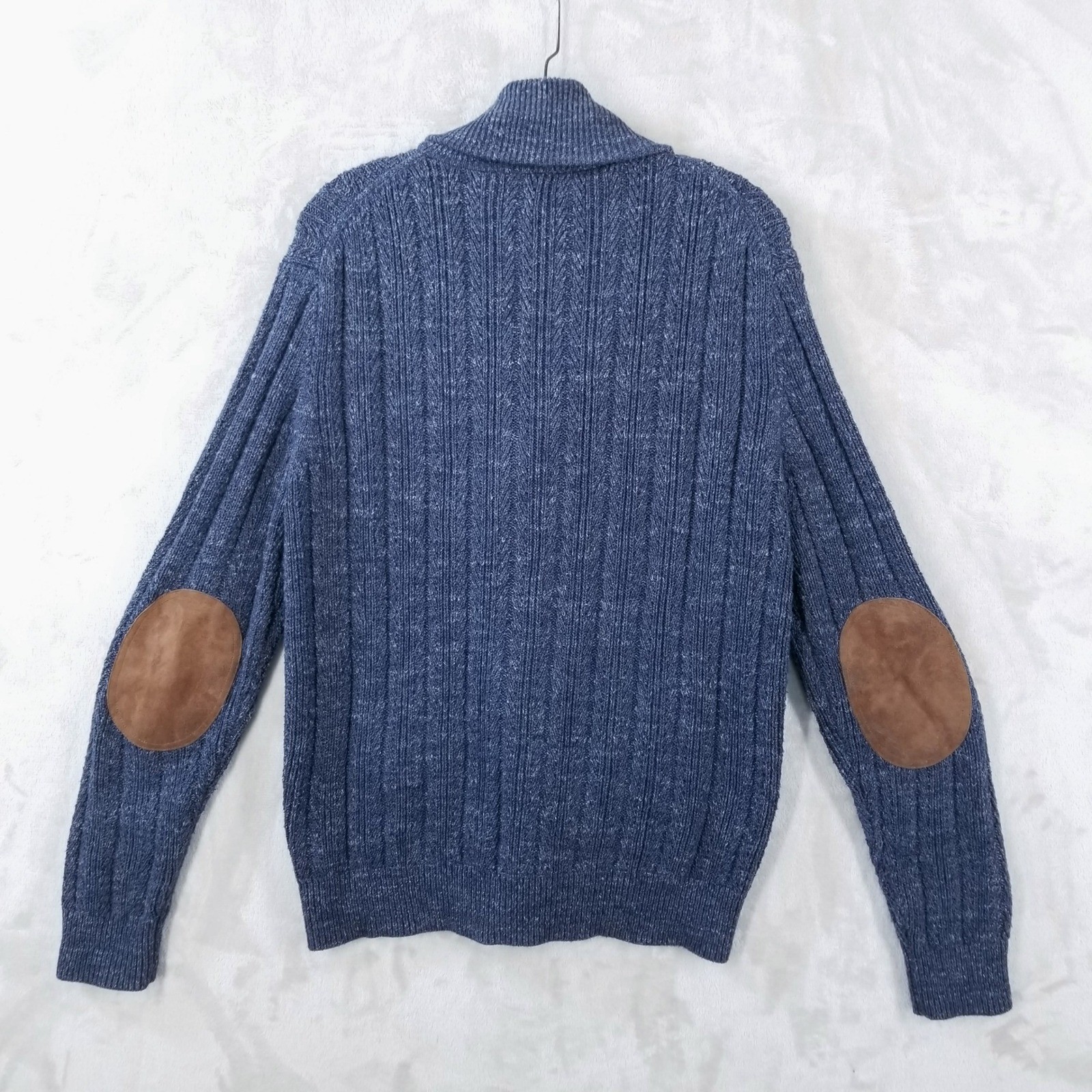J Crew Mens Shawl Collar Cardigan Sweater Blue Cotton Elbow Patches Size M