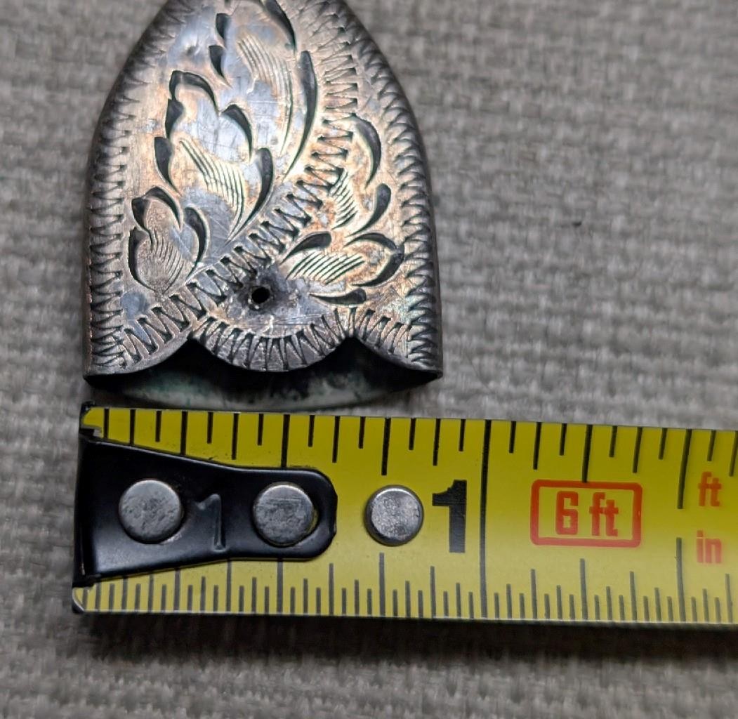 vintage STERLING SILVER belt buckle set 3PC cowboy WESTERN antique ENGRAVED