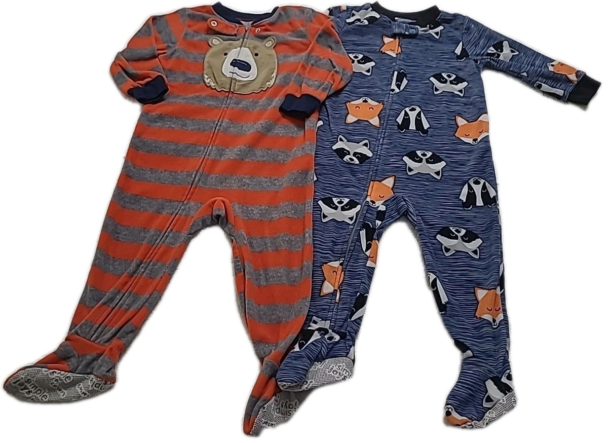2PC Baby Boys 18 Months Long Sleeve Full Zip Fleece Feet Sleepers Animals
